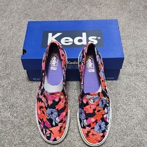KEDS DOUBLE DECKER TWILL FLORAL Sneaker - Black in Size 8.5 - NEW IN BOX